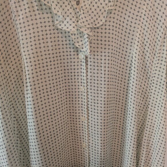 Anthropologie 11.1.Tylho White Printed Button Front Ruffled Neck Tunic - Picture 5 of 14